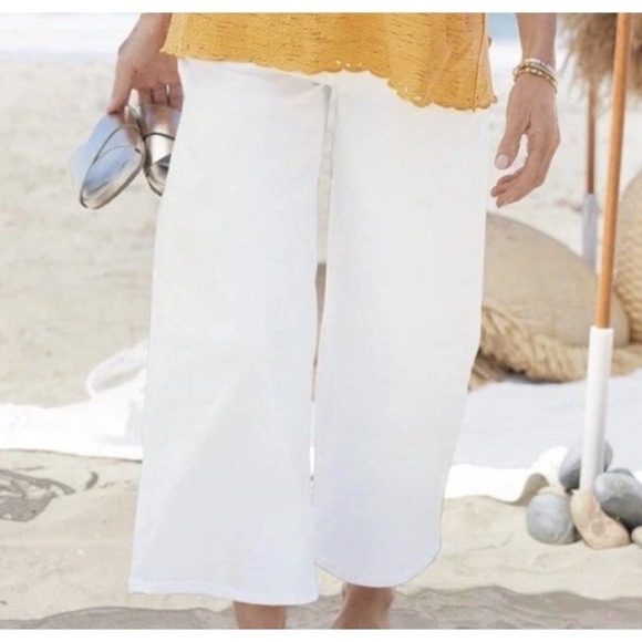 Soft Surroundings Ultimate Denim Wide Leg Crop White Jeans Women's Size 10 - Picture 1 of 11